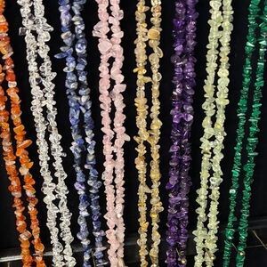 Assortment of 8 Colorful Gemstone Chip 30” Necklaces Lot